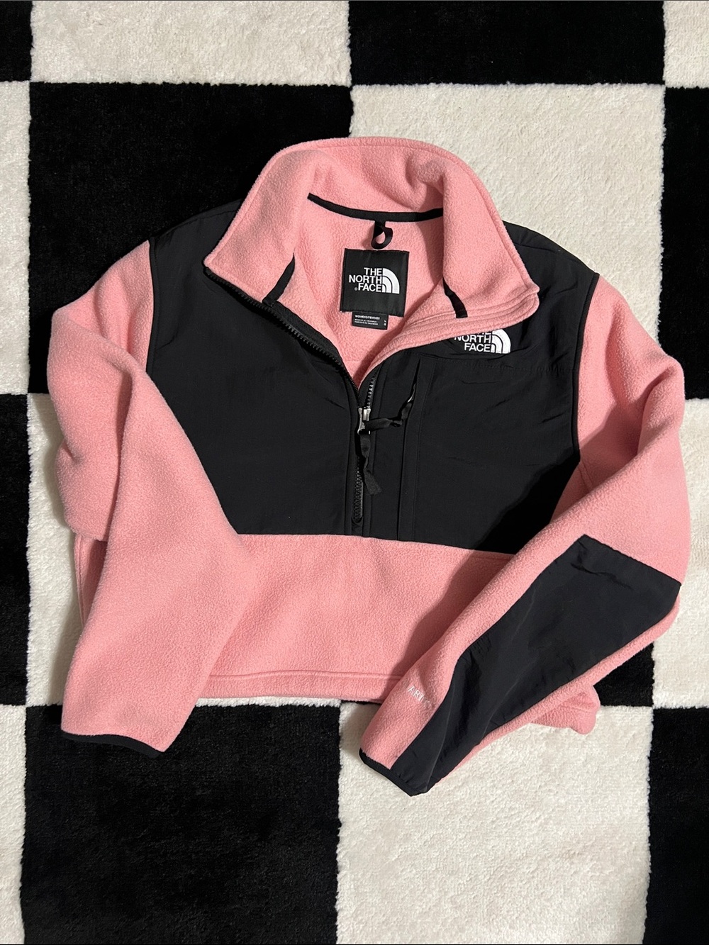 The North Face Pink and Black Quarter-Zip Crop Fleece Pullover-Polartec